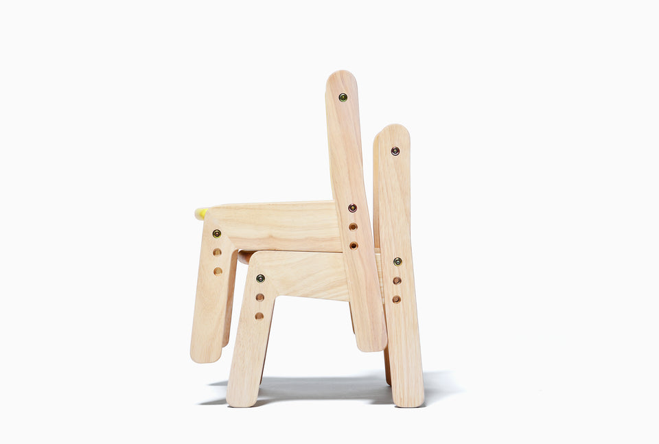 Two Yamatoya Norsta3 Kids Chairs stacked together, showing the space-saving stackable design for family homes.